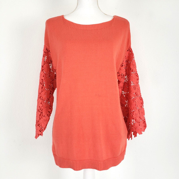 Soft Surroundings Sweaters - Soft Surroundings SIZE M Desiree Floral Eyelet Crochet Lace Orange Sweater Top